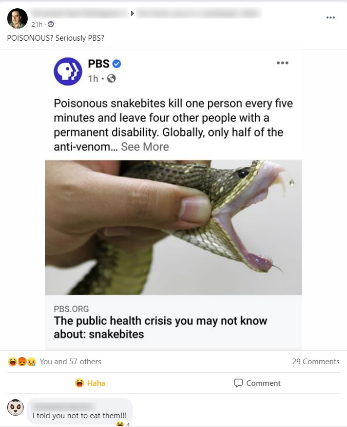 Venemous Snake Fake PBS meme.